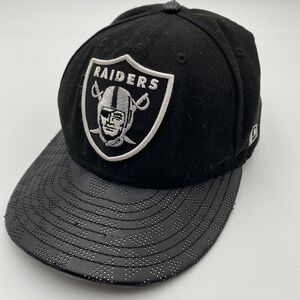 New Era 59fifty Oakland Raiders NFL Black/White Cotton Fitted Cap Hat Size 7 1/4